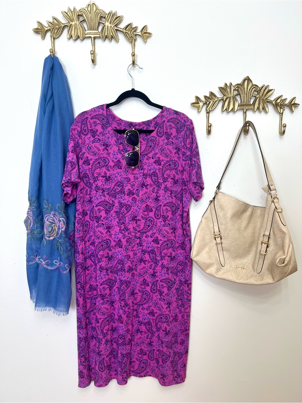 Purple Paisley Short Sleeve Shift Dress XL ptp 24” l 42”